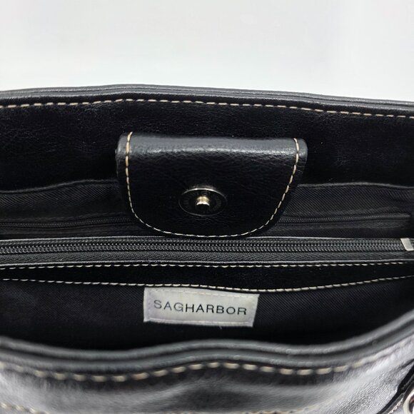 Sag Harbor Black Faux Leather Double Strap Shoulder Bag with Contrast Stitching - Picture 9 of 16